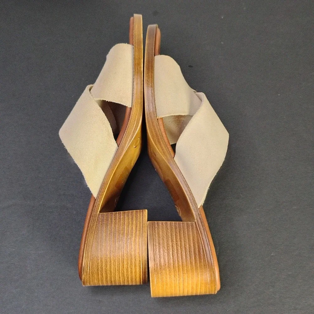 Mila Paoli Womens Slide Sandals 8 Beige Suede Made in Italy W471 Block Heel - Picture 6 of 9